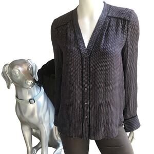 Vince Silk Button Down Black White Red Long Sleeve Shirt Women's Size S